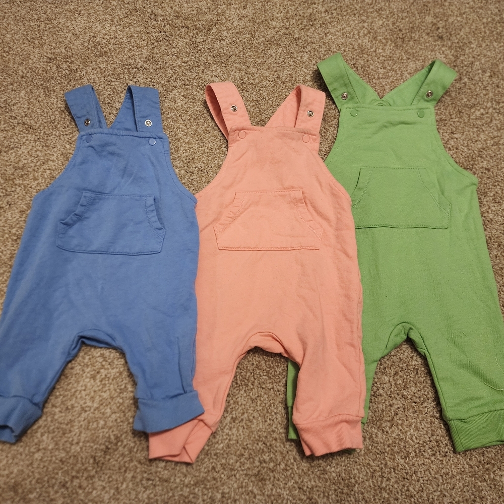 Baby lot Jumpsuit overalls 3 piece H&M 3-6 month blue pink green overalls set